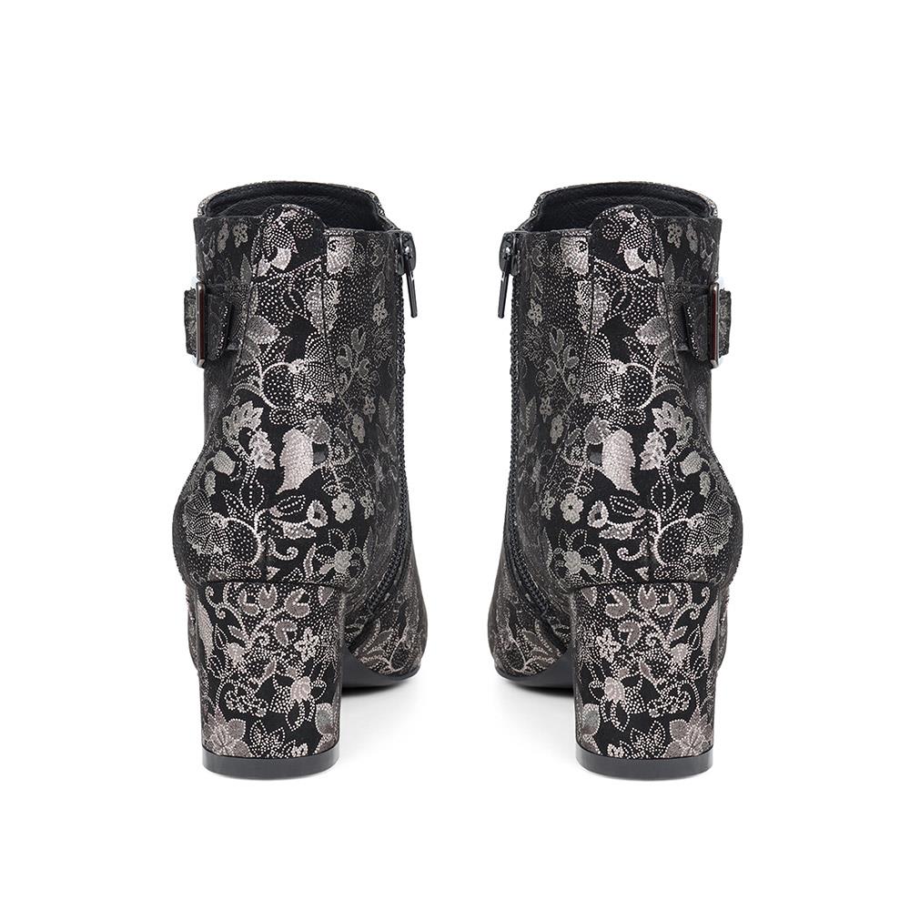 Heeled Buckle Detail Ankle Boots - WBINS38090 / 324 214 - Black Floral - Image 3