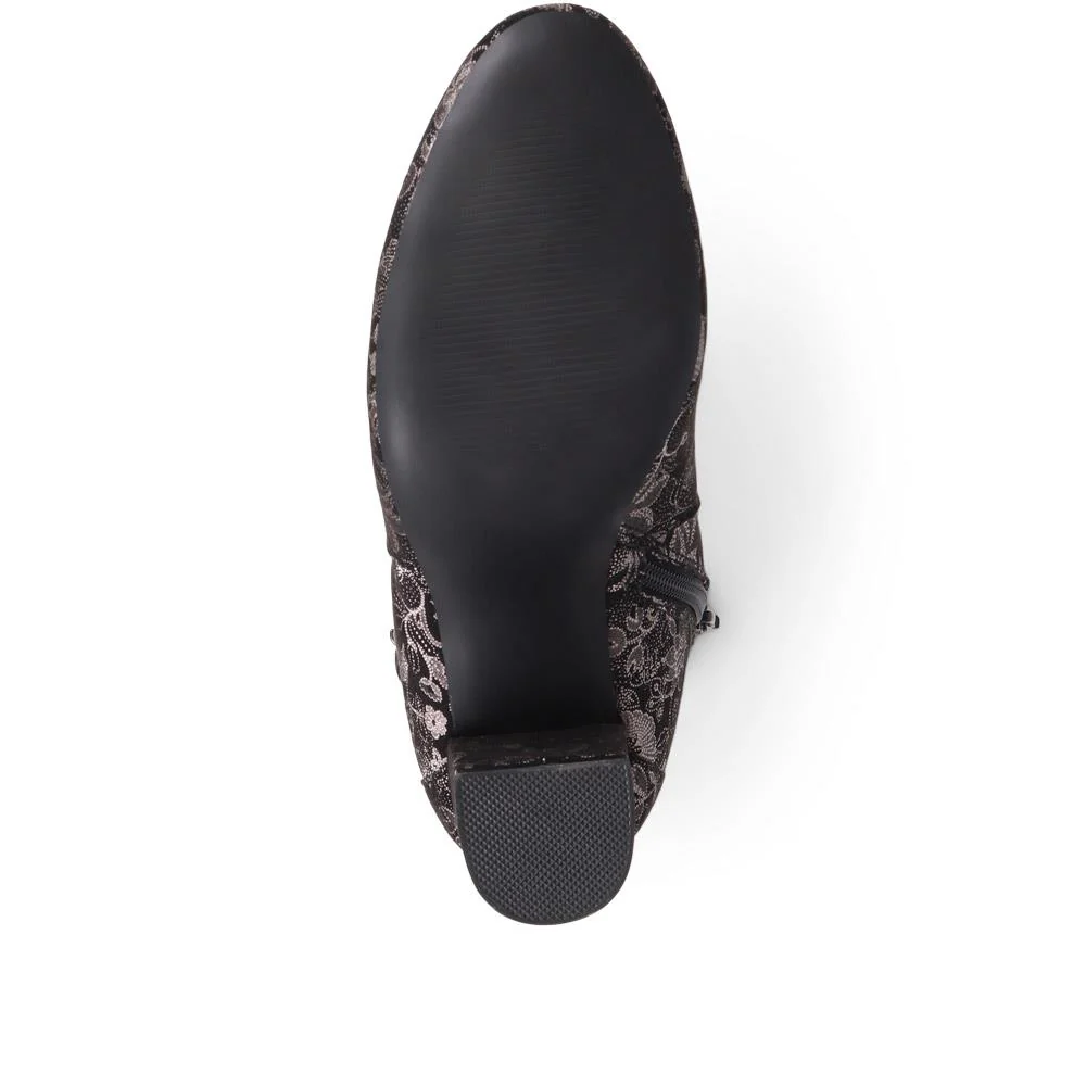 Heeled Buckle Detail Ankle Boots - WBINS38090 / 324 214 - Black Floral - Image 4