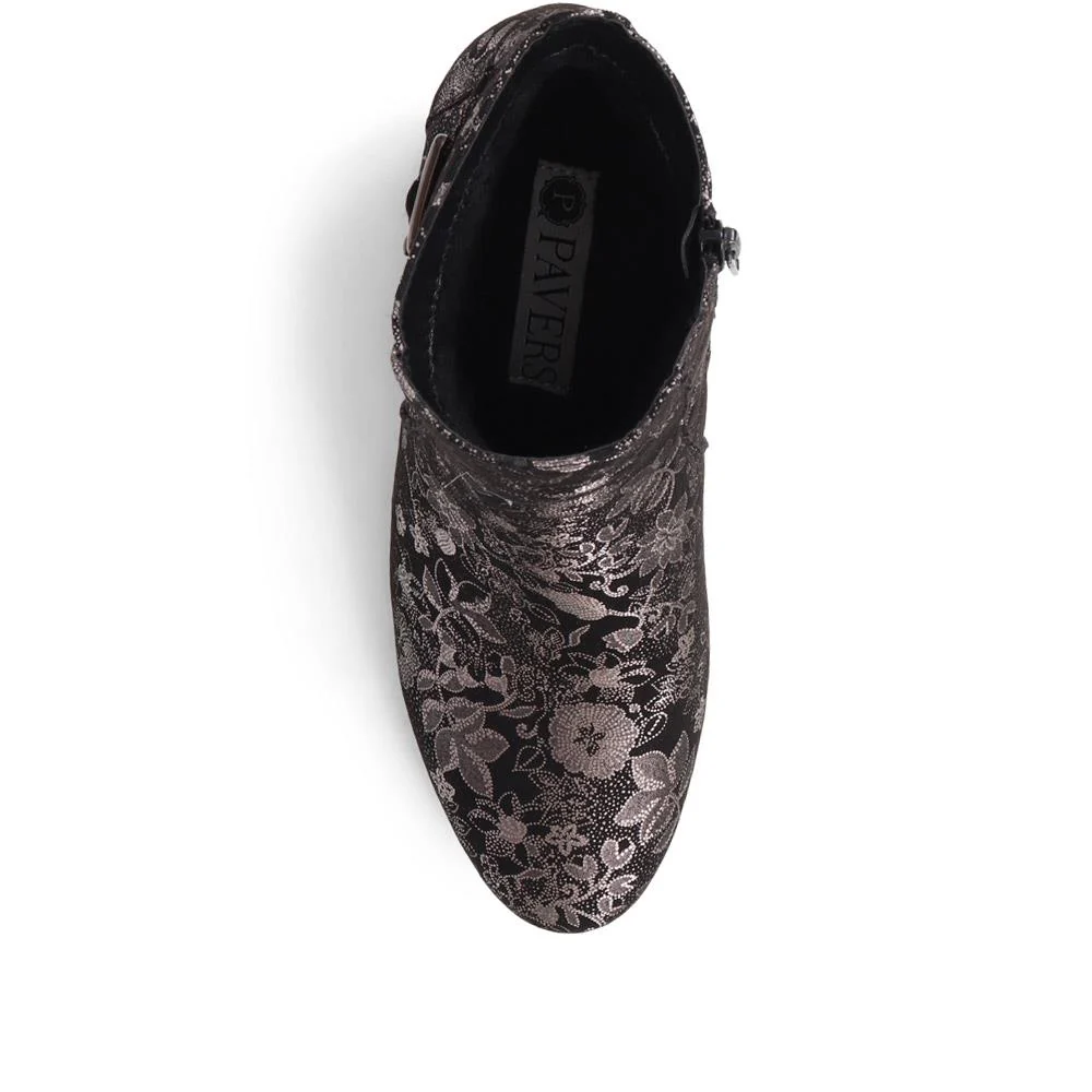 Heeled Buckle Detail Ankle Boots - WBINS38090 / 324 214 - Black Floral - Image 5