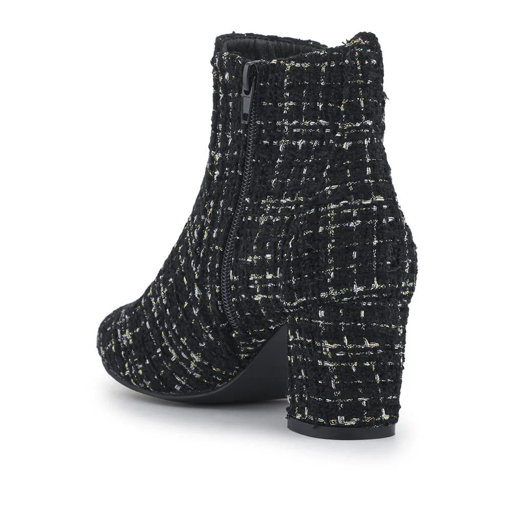 Heeled Buckle Detail Ankle Boots - WBINS38090 / 324 214 - Black Tweed - Image 3