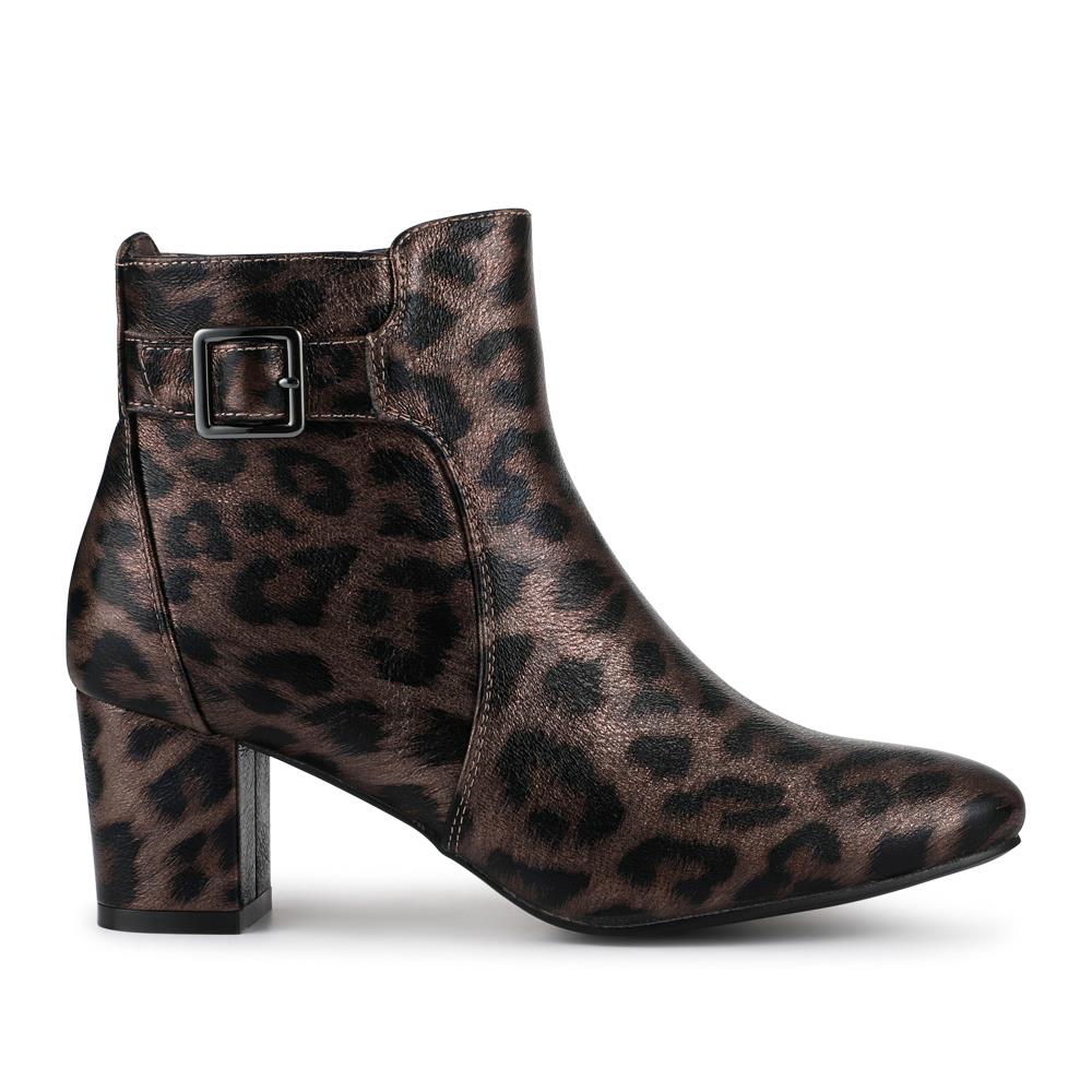 Heeled Buckle Detail Ankle Boots - WBINS38090 / 324 214 - Brown Leopard - Image 2