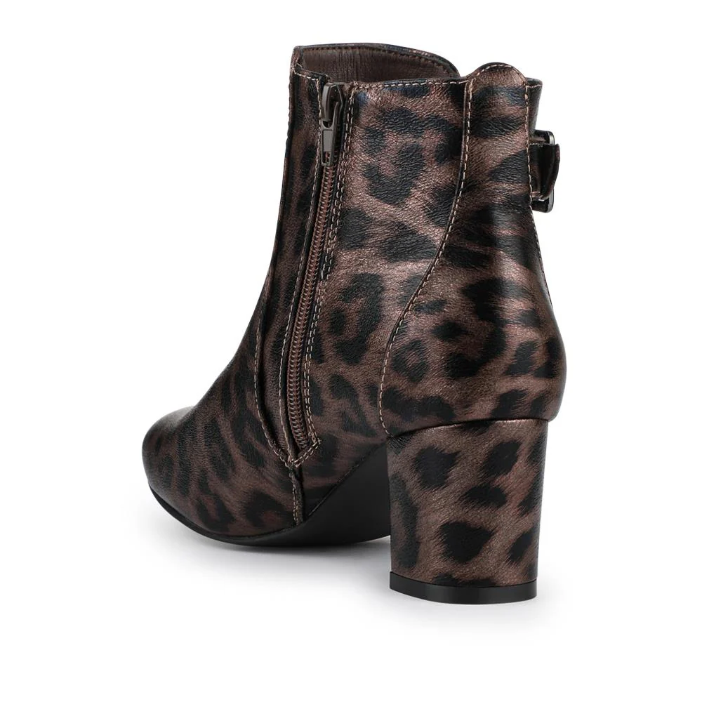 Heeled Buckle Detail Ankle Boots - WBINS38090 / 324 214 - Brown Leopard - Image 3