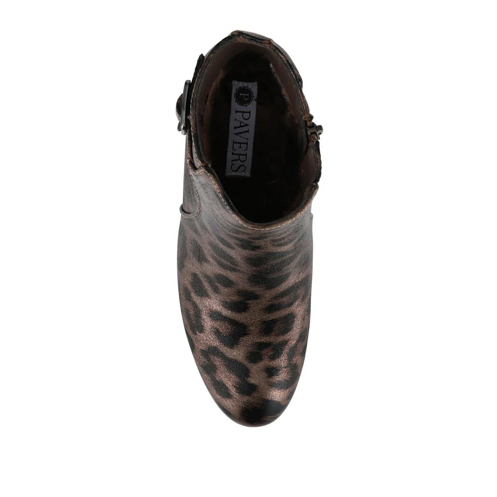 Heeled Buckle Detail Ankle Boots - WBINS38090 / 324 214 - Brown Leopard - Image 4
