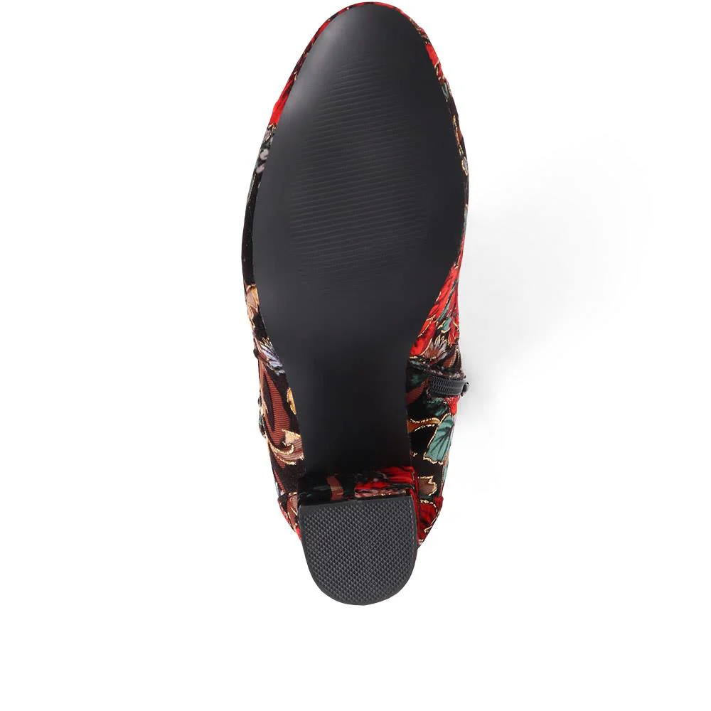 Heeled Buckle Detail Ankle Boots - WBINS38090 / 324 214 - Floral - Image 4