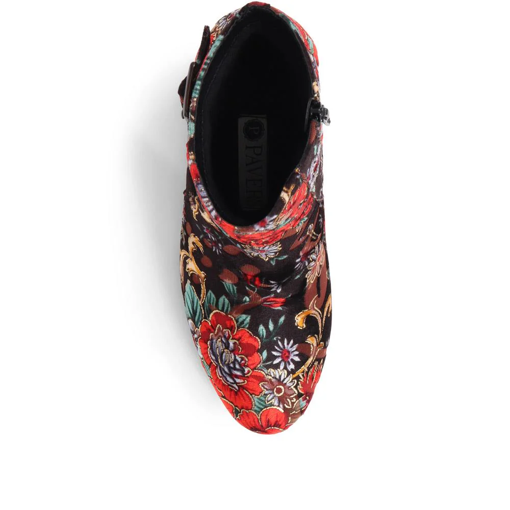 Heeled Buckle Detail Ankle Boots - WBINS38090 / 324 214 - Floral - Image 5