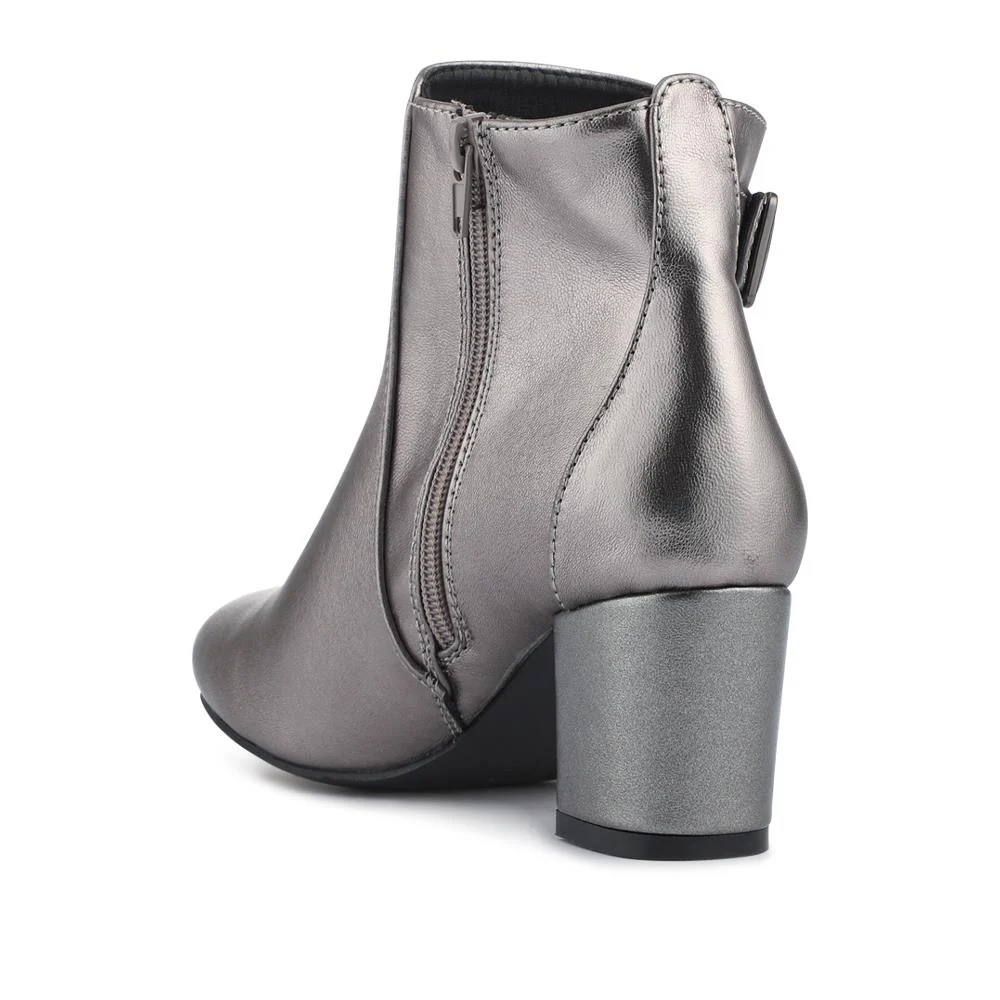 Heeled Buckle Detail Ankle Boots - WBINS38090 / 324 214 - Pewter - Image 3