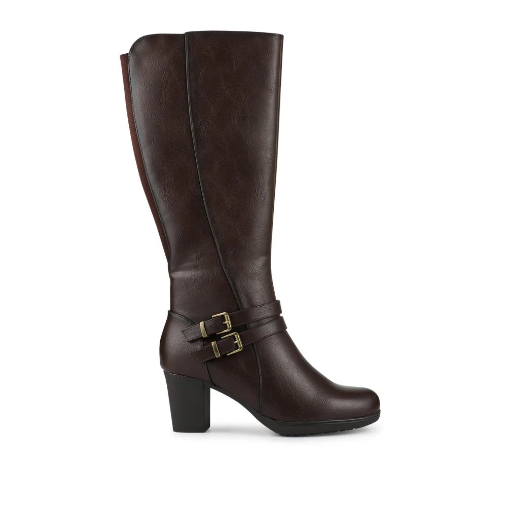Heeled Calf-Stretch Long Boots - WK42007 / 327 914 - Chocolate - Image 2