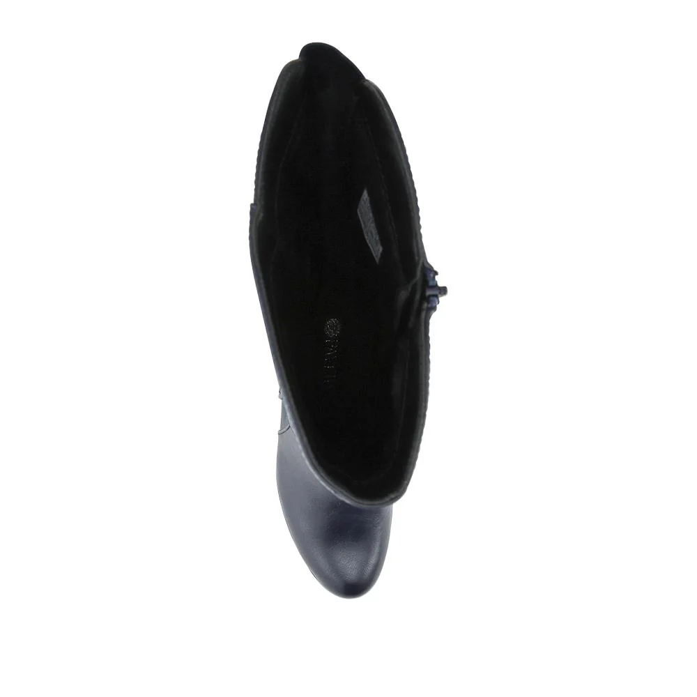 Heeled Calf-Stretch Long Boots - WK42007 / 327 914 - Navy - Image 4