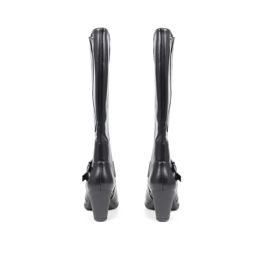 Heeled Knee-High Boots - WK38015 / 324 549 - Black - Image 3