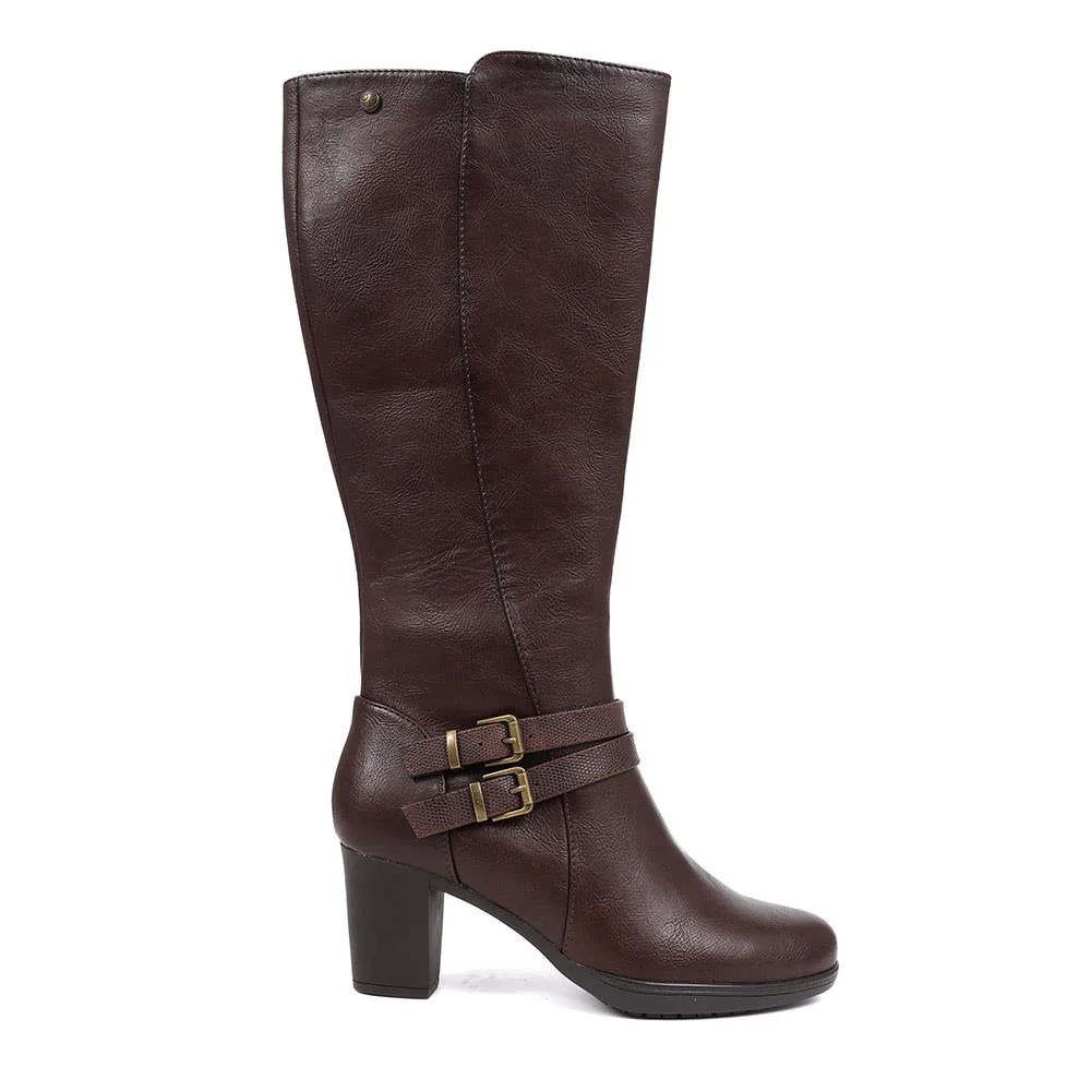 Heeled Knee-High Boots - WK38015 / 324 549 - Chocolate - Image 2