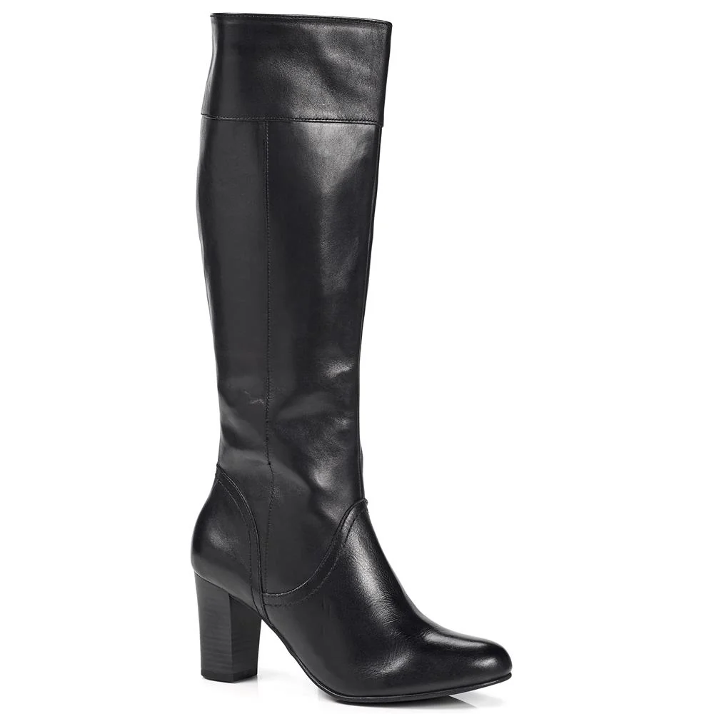 Heeled Leather Knee High Boot - CAPRI28501 / 312 691 - Black