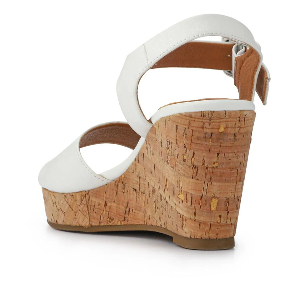 High Buckled Wedge Sandals - WOIL41051 / 327 394 - White - Image 3