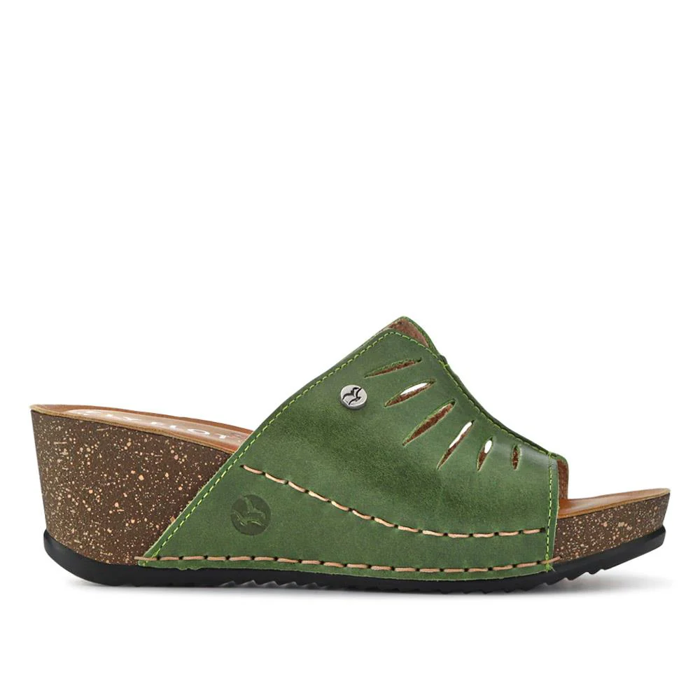 FlyFlot Wedge Heeled Mule Sandals - FLY37057 / 323 225 - Green - Image 3