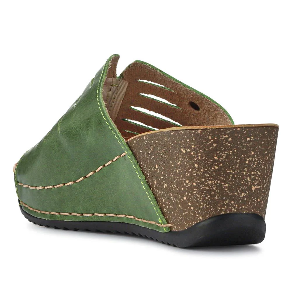 FlyFlot Wedge Heeled Mule Sandals - FLY37057 / 323 225 - Green - Image 4