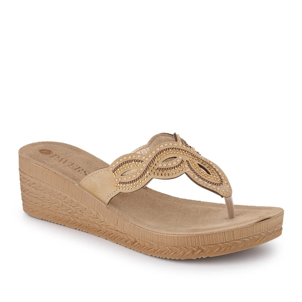 Embellished Wedge Toe Post Sandals - INB41026 / 327 353 - Gold