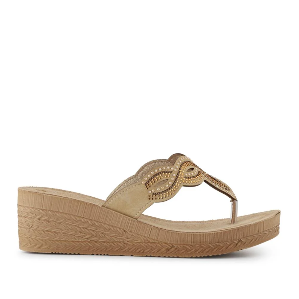 Embellished Wedge Toe Post Sandals - INB41026 / 327 353 - Gold - Image 2