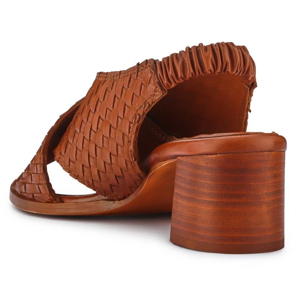 Jaguar Leather Block-Heeled Sandals - JAGUAR / 327 160 - Tan - Image 3