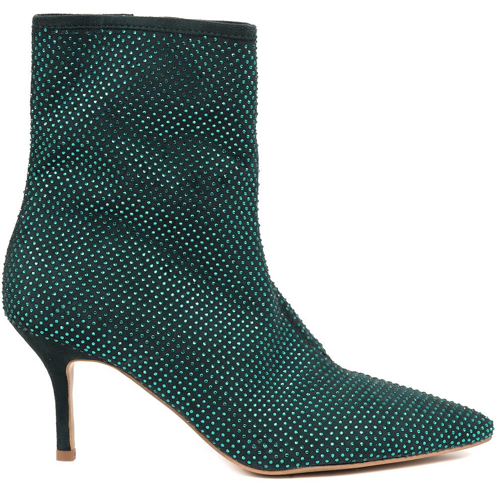 Jewelled Leather Heeled Boots - KHIARA / 324 334 - Green - Image 2