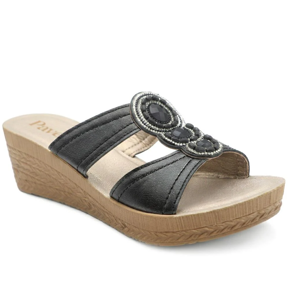 Jewelled Wedge Heel Mule Sandals - INB43000 / 329 127