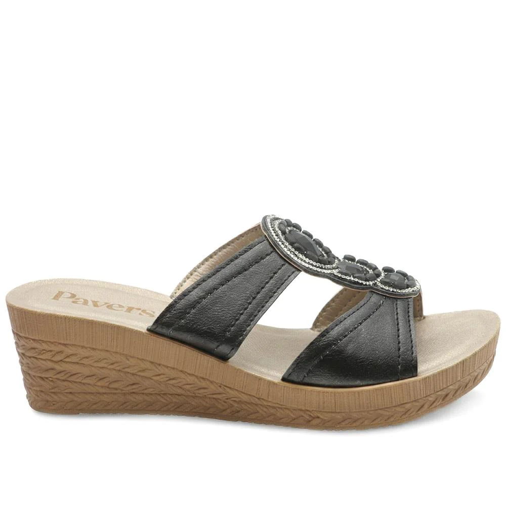 Jewelled Wedge Heel Mule Sandals - INB43000 / 329 127 - Black - Image 2