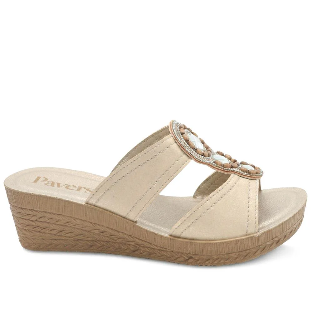 Jewelled Wedge Heel Mule Sandals - INB43000 / 329 127 - Gold - Image 2