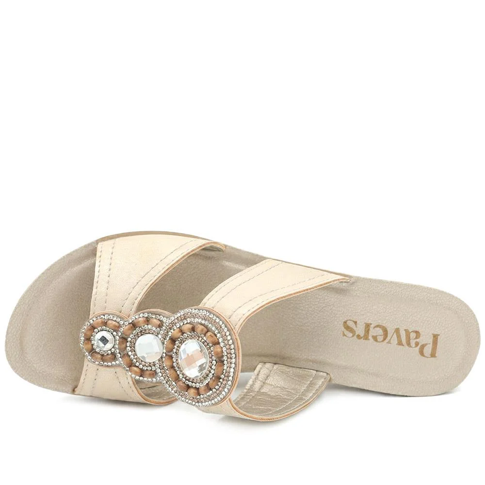 Jewelled Wedge Heel Mule Sandals - INB43000 / 329 127 - Gold - Image 4