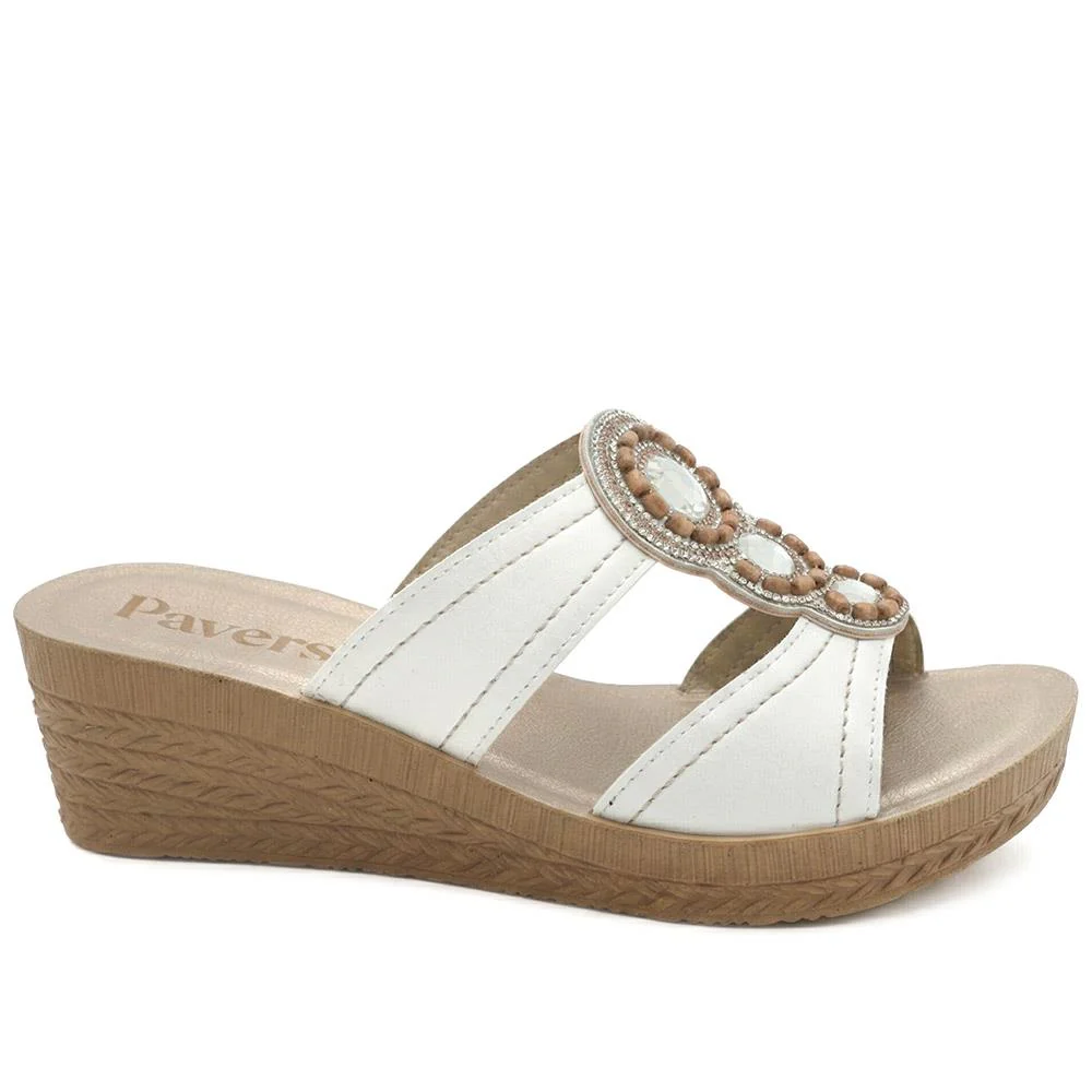 Jewelled Wedge Heel Mule Sandals - INB43000 / 329 127 - White - Image 2