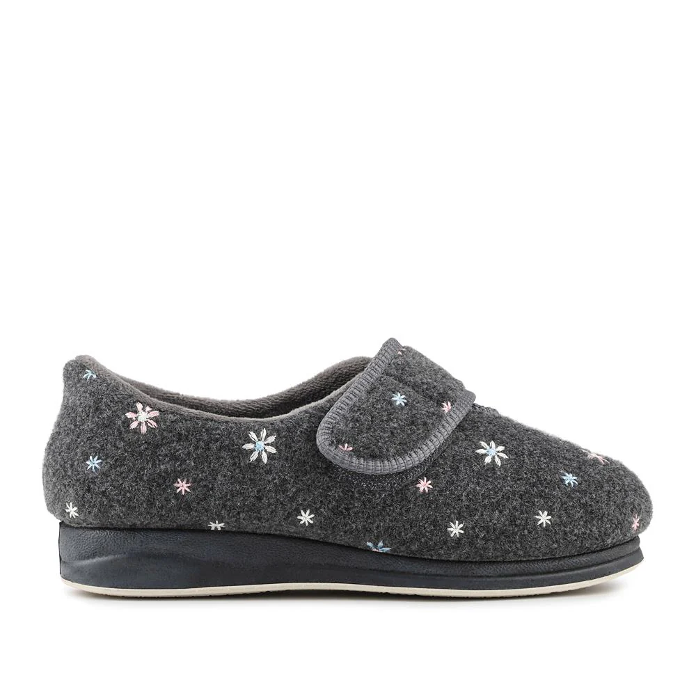 Easy Step In Extra Wide Adjustable Fasten Slippers - BRIDIE / 327 959 - Grey - Image 2