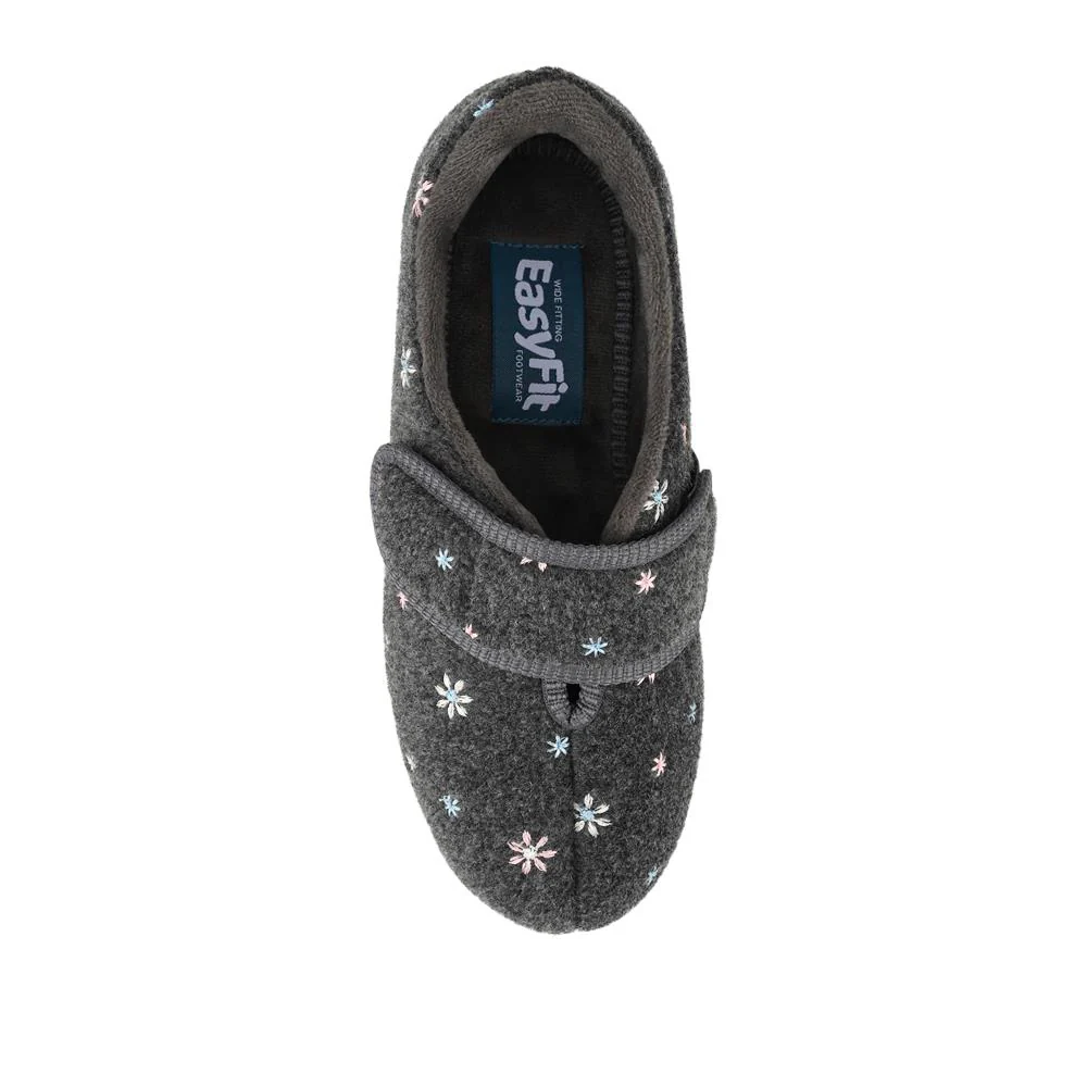 Easy Step In Extra Wide Adjustable Fasten Slippers - BRIDIE / 327 959 - Grey - Image 4