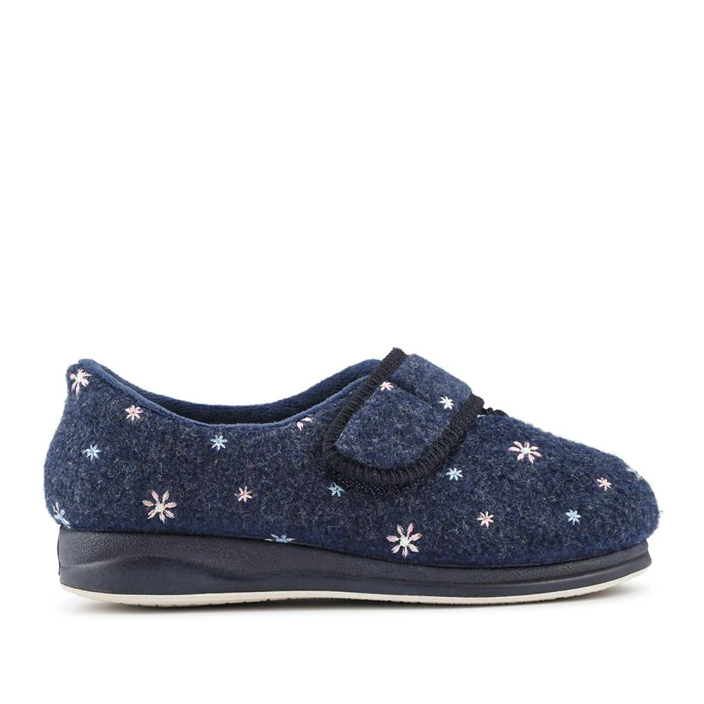 Easy Step In Extra Wide Adjustable Fasten Slippers - BRIDIE / 327 959 - Navy - Image 2