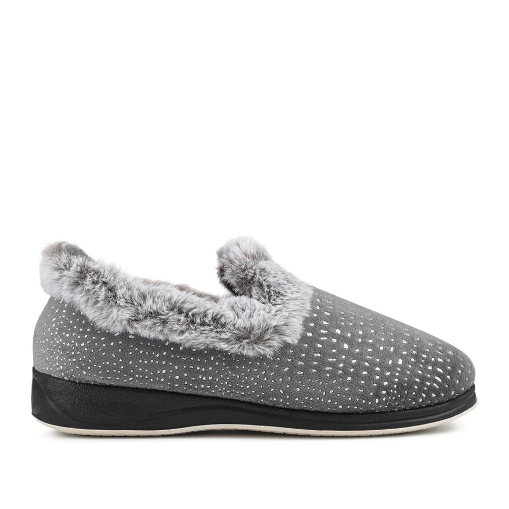 Easy Step In Wide Fit Fur Cuff Slippers - QING42016 / 327 961 - Grey - Image 2