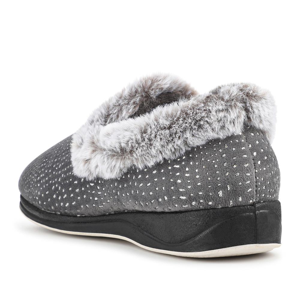 Easy Step In Wide Fit Fur Cuff Slippers - QING42016 / 327 961 - Grey - Image 3
