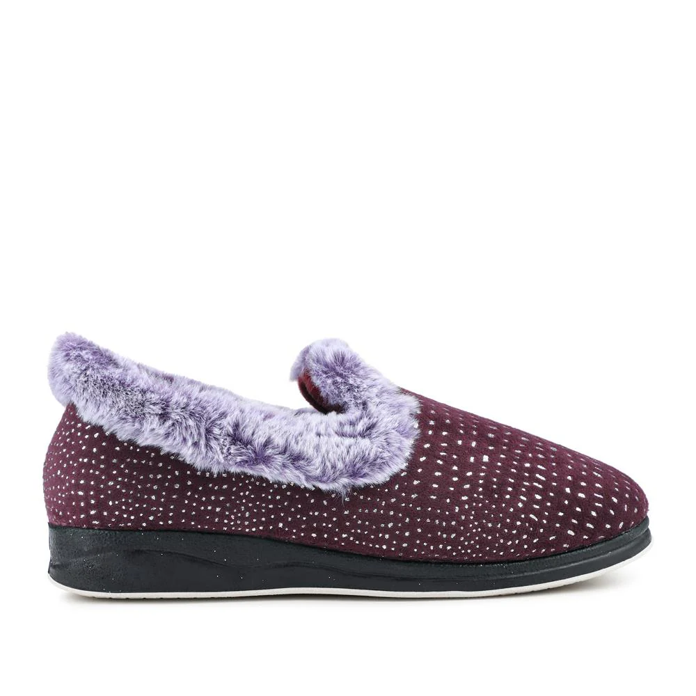 Easy Step In Wide Fit Fur Cuff Slippers - QING42016 / 327 961 - Plum - Image 2