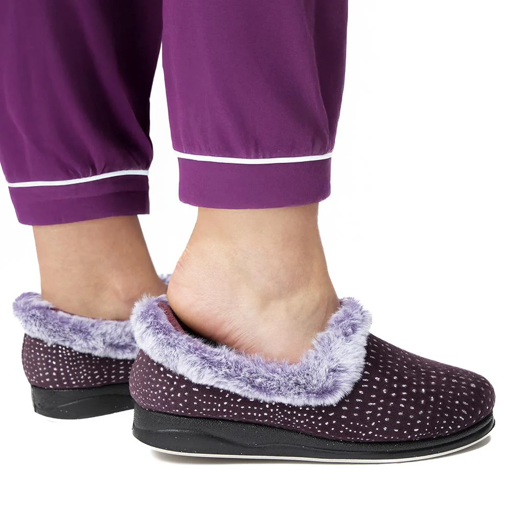 Easy Step In Wide Fit Fur Cuff Slippers - QING42016 / 327 961 - Plum - Image 5
