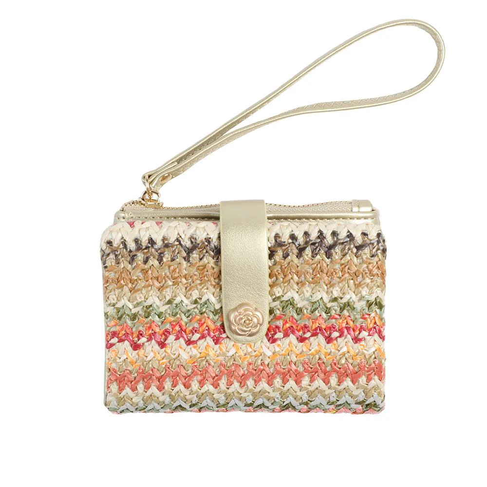 Knitted Bi Fold Purse With Zip Closure - PRETT43002 / 329 385 - Beige Multi