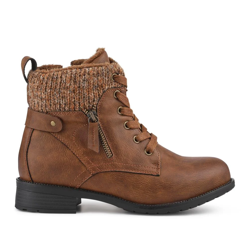 EasyFit Extra-Wide Knitted-Cuff Ankle Boots - ALEIDA / 326 748 - Tan - Image 2