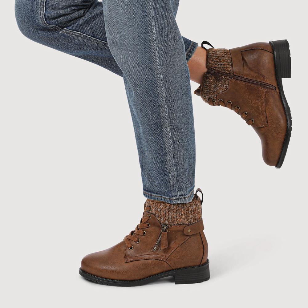 EasyFit Extra-Wide Knitted-Cuff Ankle Boots - ALEIDA / 326 748 - Tan - Image 5