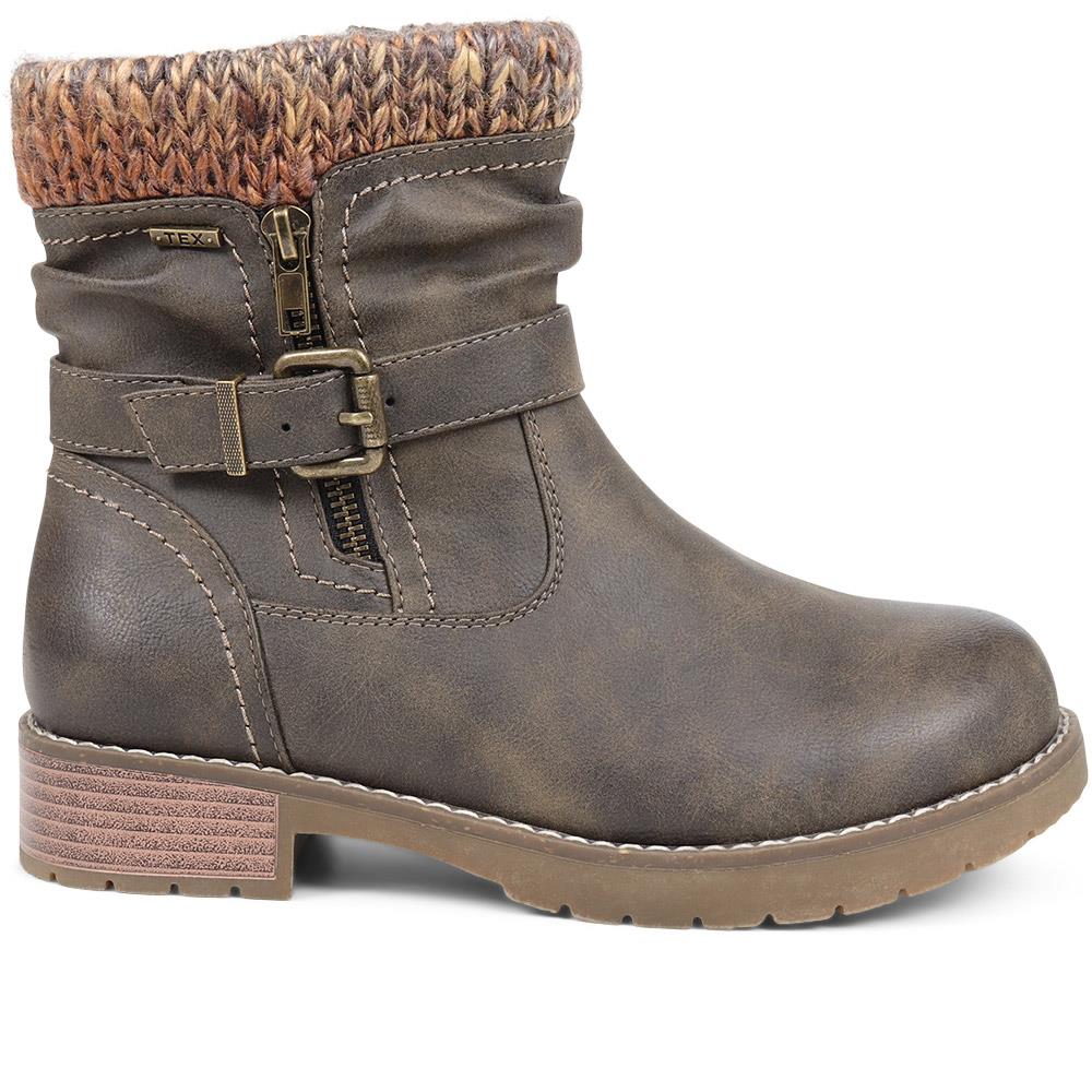 Knitted Cuff Ankle Boots - BEE / 324 435 - Khaki - Image 2