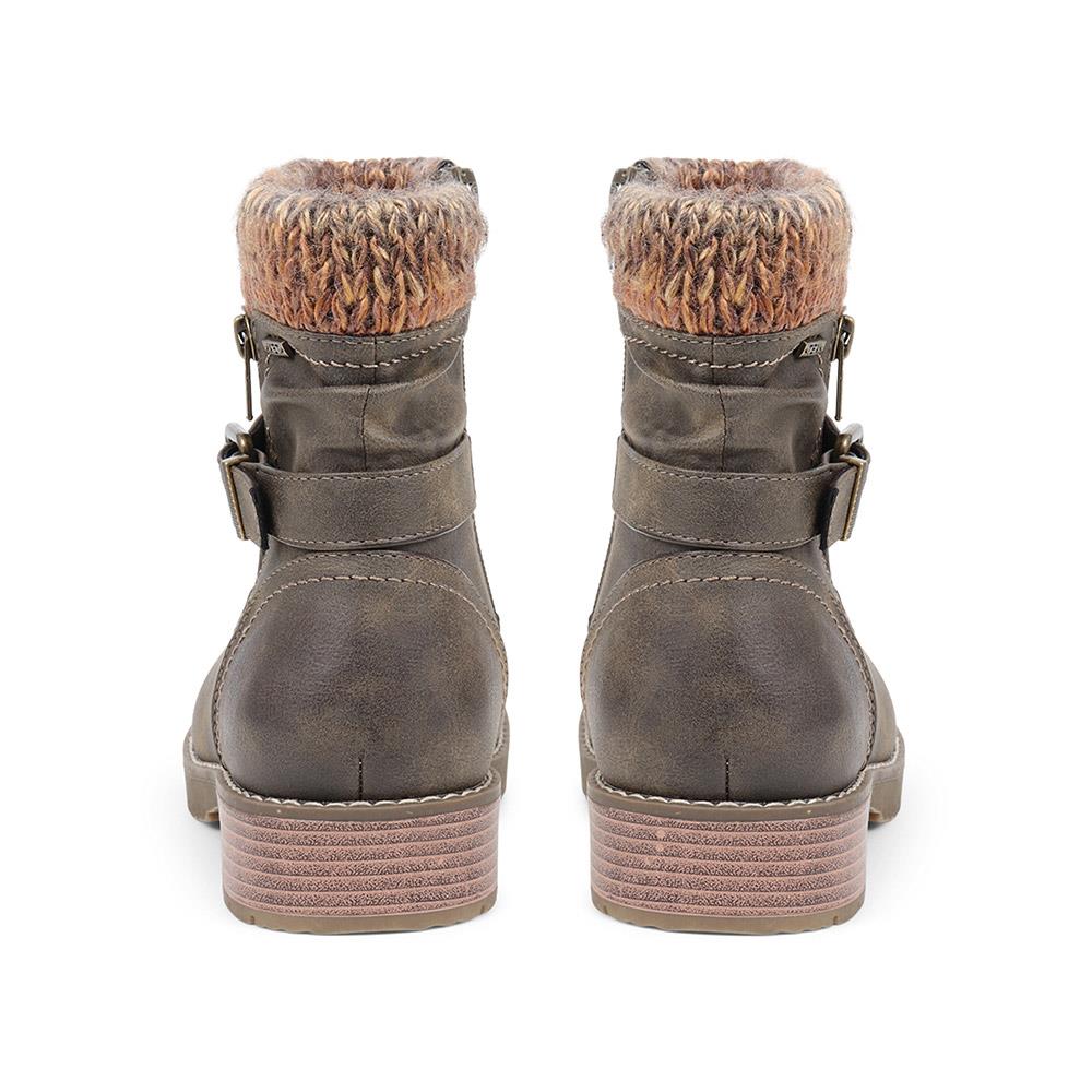 Knitted Cuff Ankle Boots - BEE / 324 435 - Khaki - Image 3