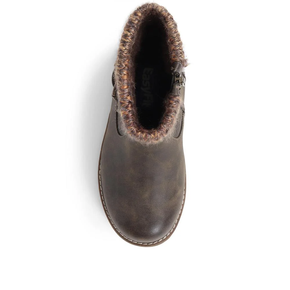 Knitted Cuff Ankle Boots - BEE / 324 435 - Khaki - Image 5