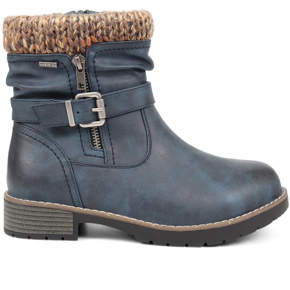 Knitted Cuff Ankle Boots - BEE / 324 435 - Navy - Image 2