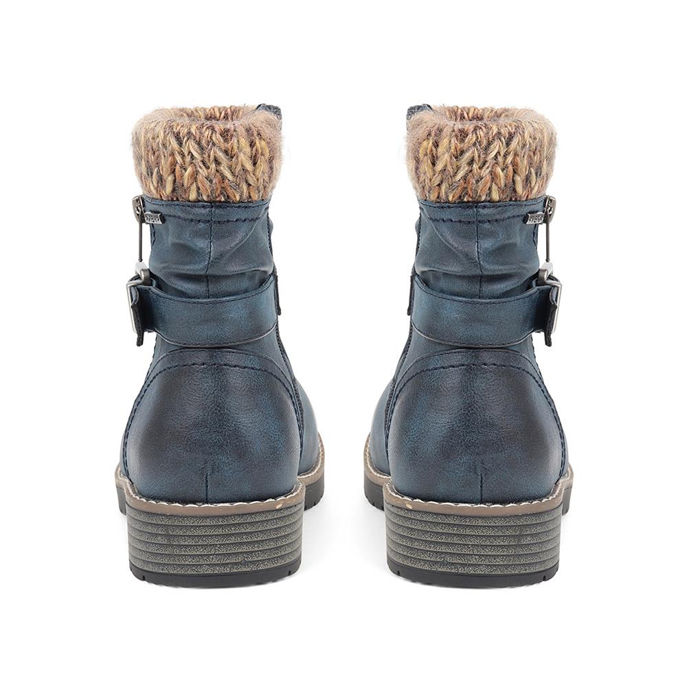Knitted Cuff Ankle Boots - BEE / 324 435 - Navy - Image 3