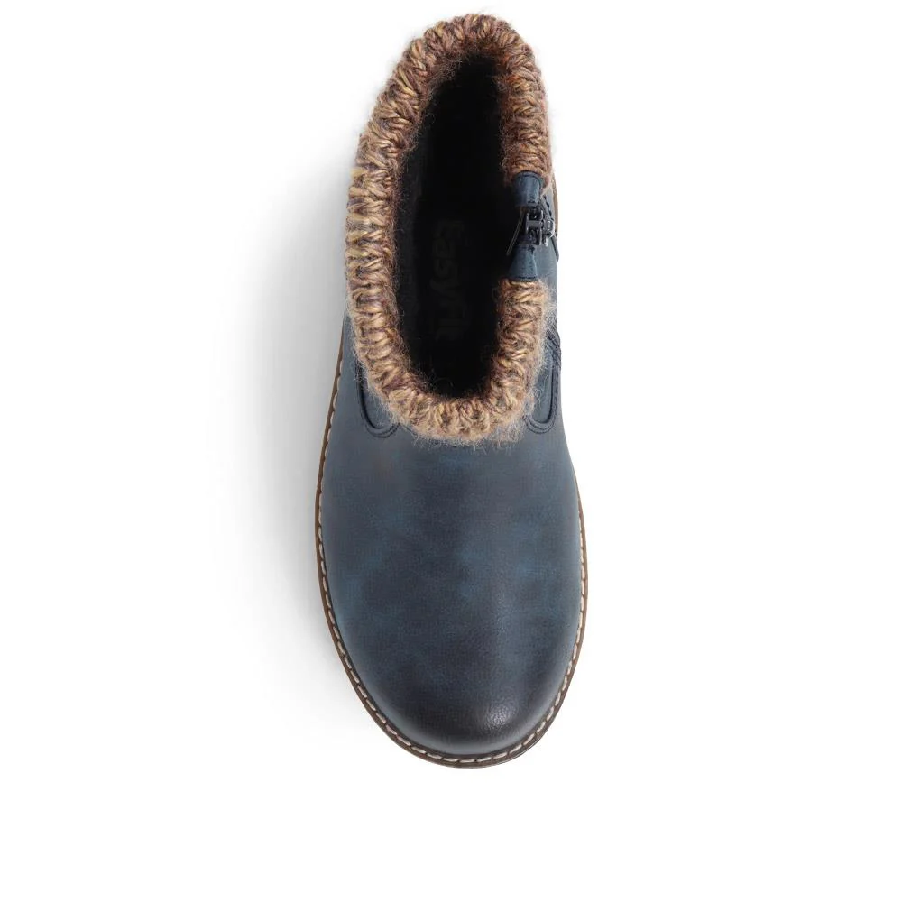 Knitted Cuff Ankle Boots - BEE / 324 435 - Navy - Image 5