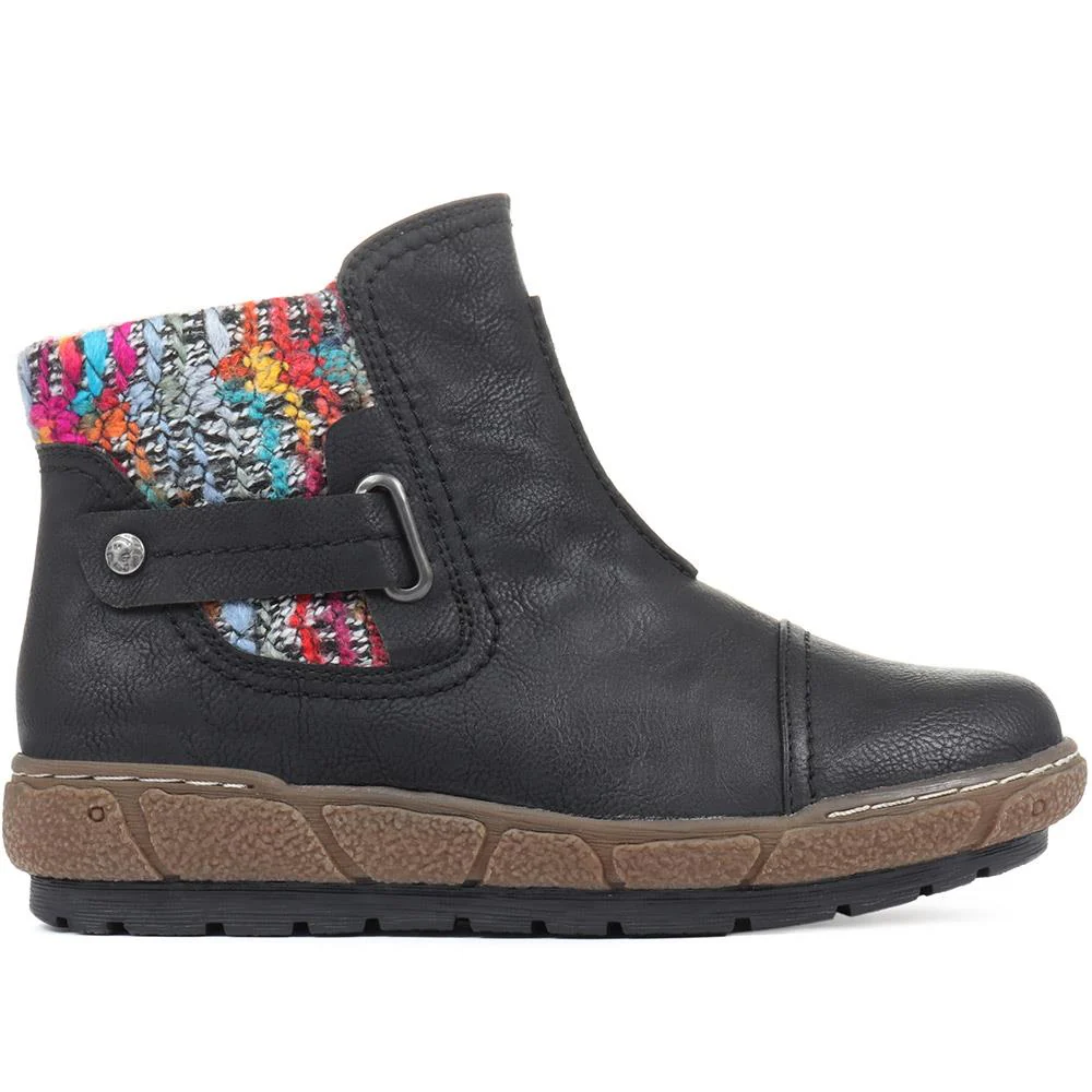 Knitted Cuff Ankle Boots - WBINS32013 / 318 882 - Black - Image 3