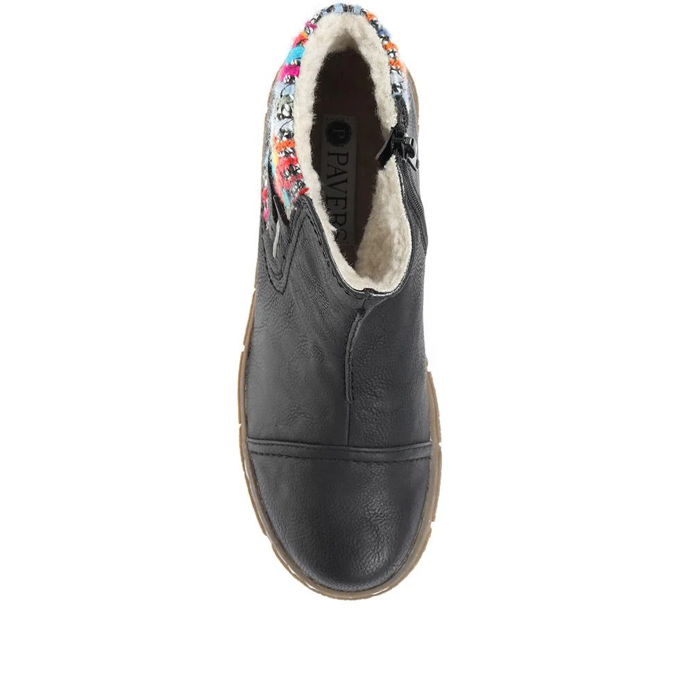 Knitted Cuff Ankle Boots - WBINS32013 / 318 882 - Black - Image 6