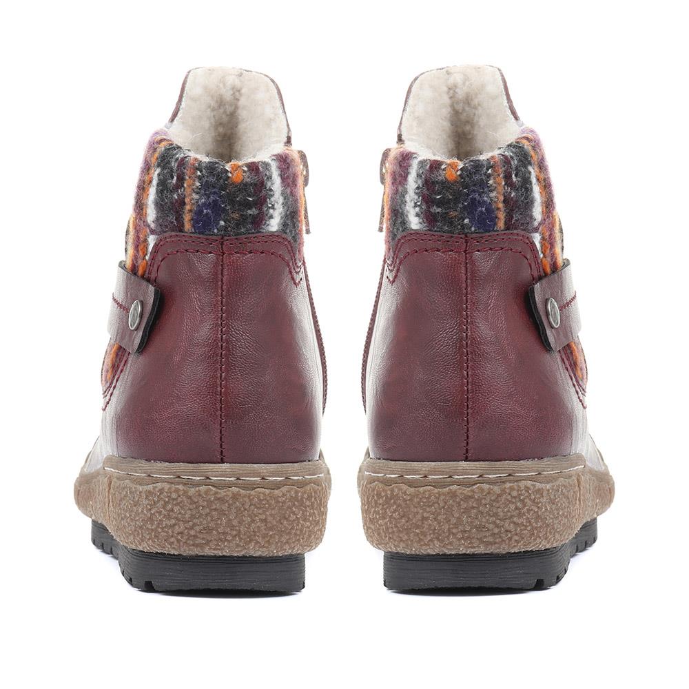 Knitted Cuff Ankle Boots - WBINS32013 / 318 882 - Burgundy - Image 3