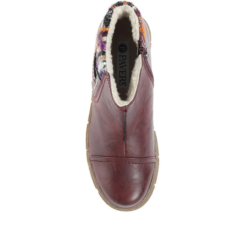 Knitted Cuff Ankle Boots - WBINS32013 / 318 882 - Burgundy - Image 5