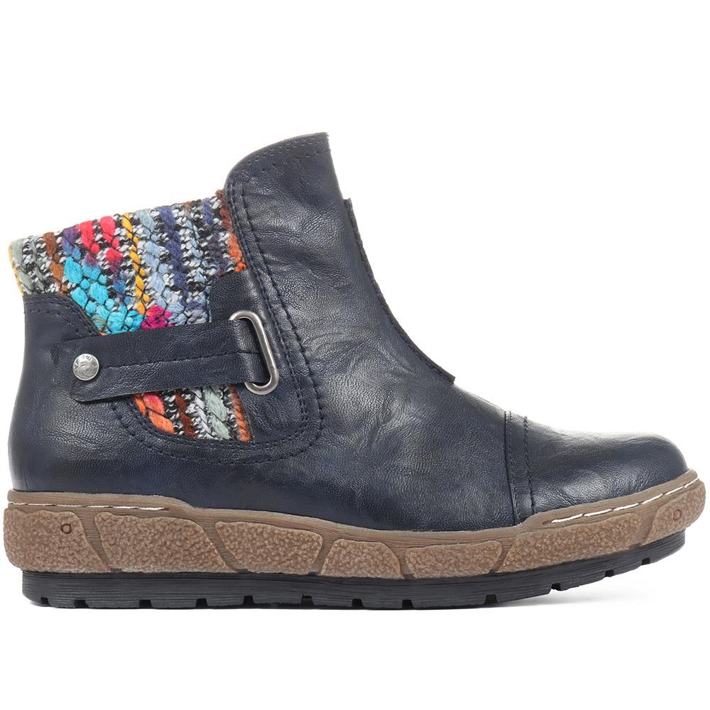 Knitted Cuff Ankle Boots - WBINS32013 / 318 882 - Navy - Image 2