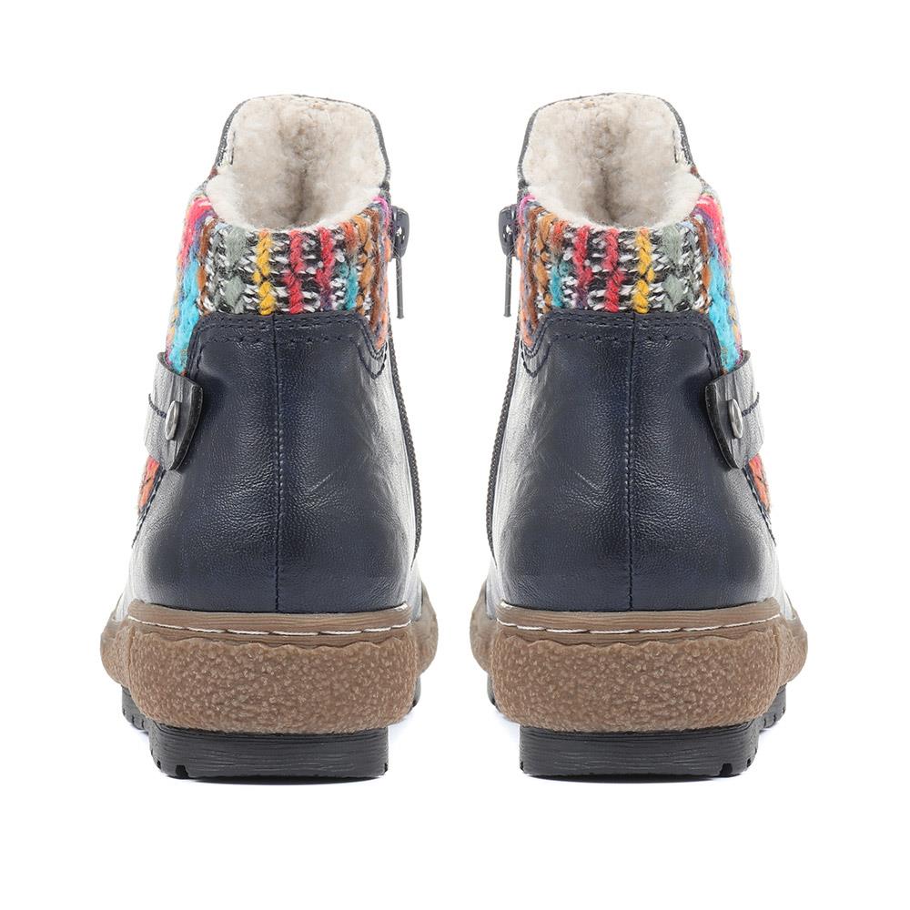 Knitted Cuff Ankle Boots - WBINS32013 / 318 882 - Navy - Image 3
