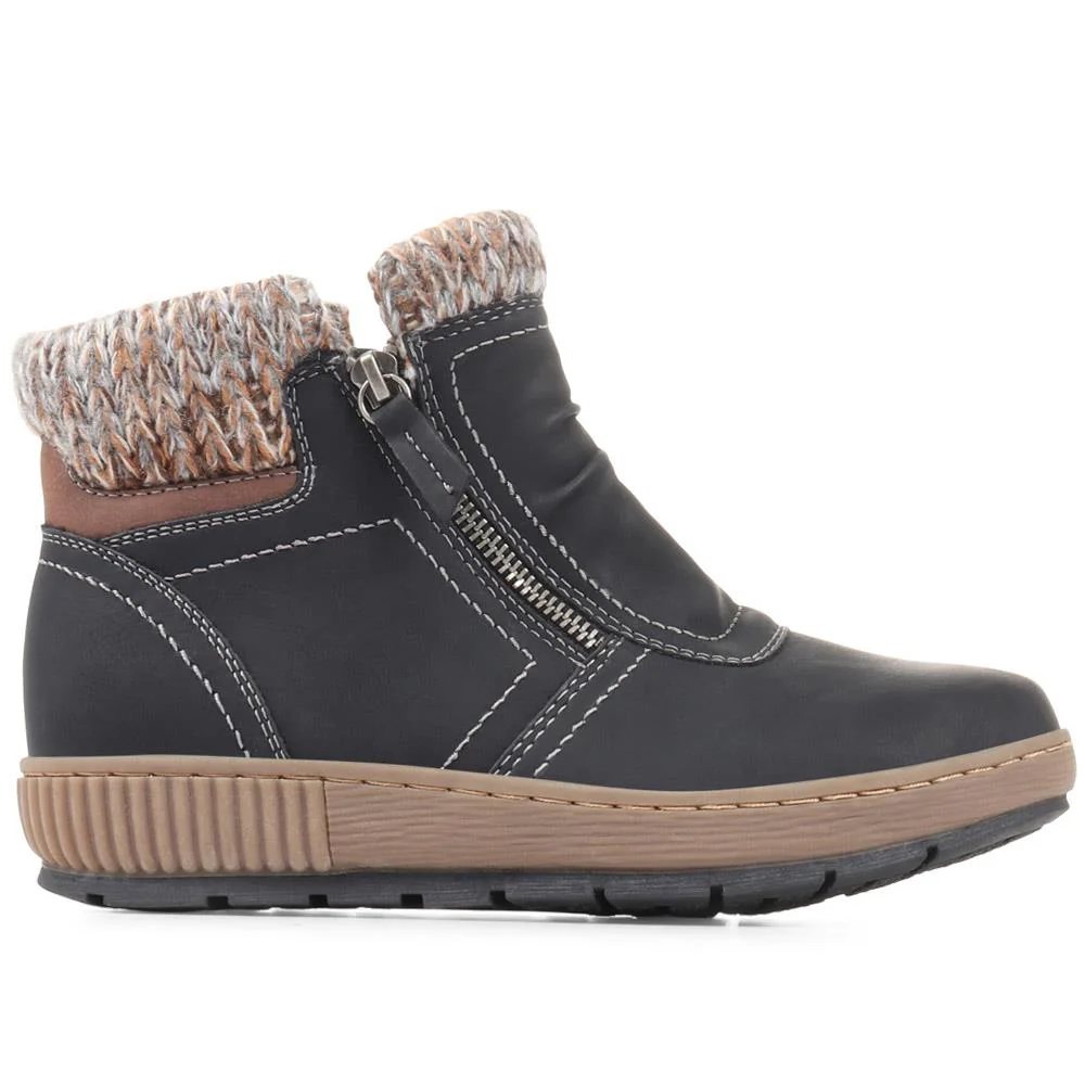 Knitted Cuff Ankle Boots - WBINS36025 / 322 459 - Black - Image 2